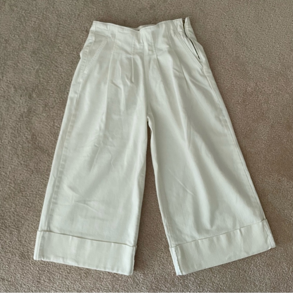 Anthropologie Maeve The Colette Side-Zip Wide Leg Jeans White 26 Flat Front